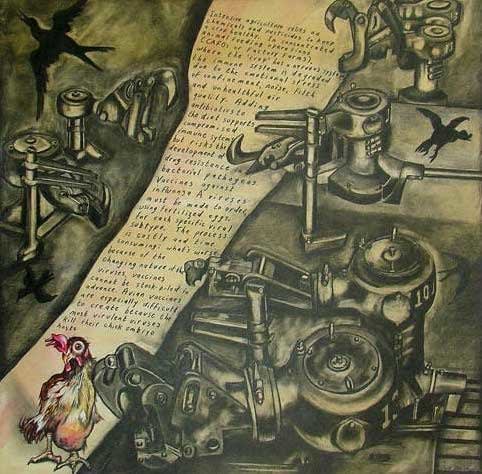 Sue Coe, CAFO machinery, 2004