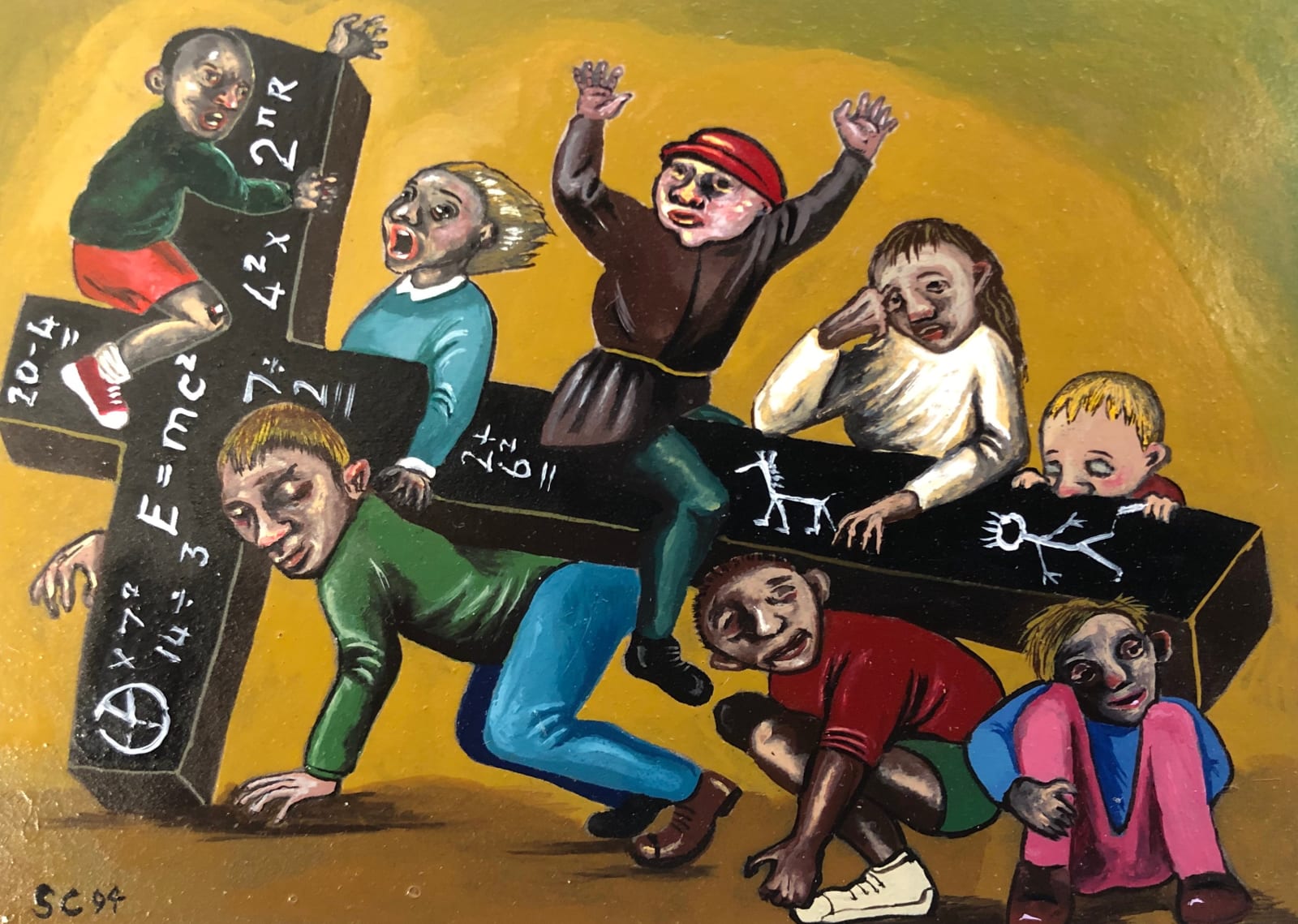 Sue Coe, Prayer in Schools - A Heavy Cross to Bear, 1994