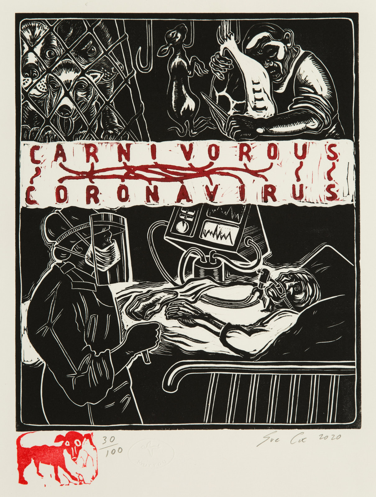Sue Coe, Carnivorous Coronavirus, 2020