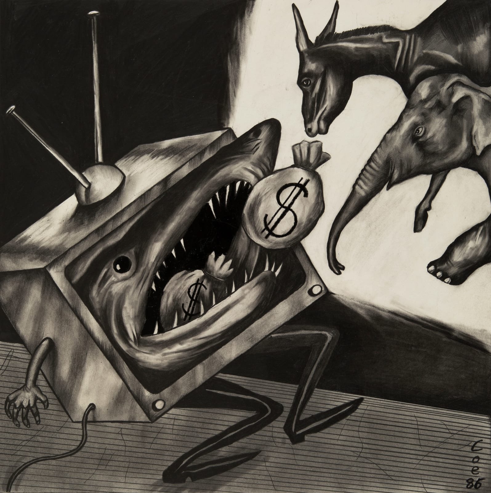 Sue Coe, Political Television, 1986