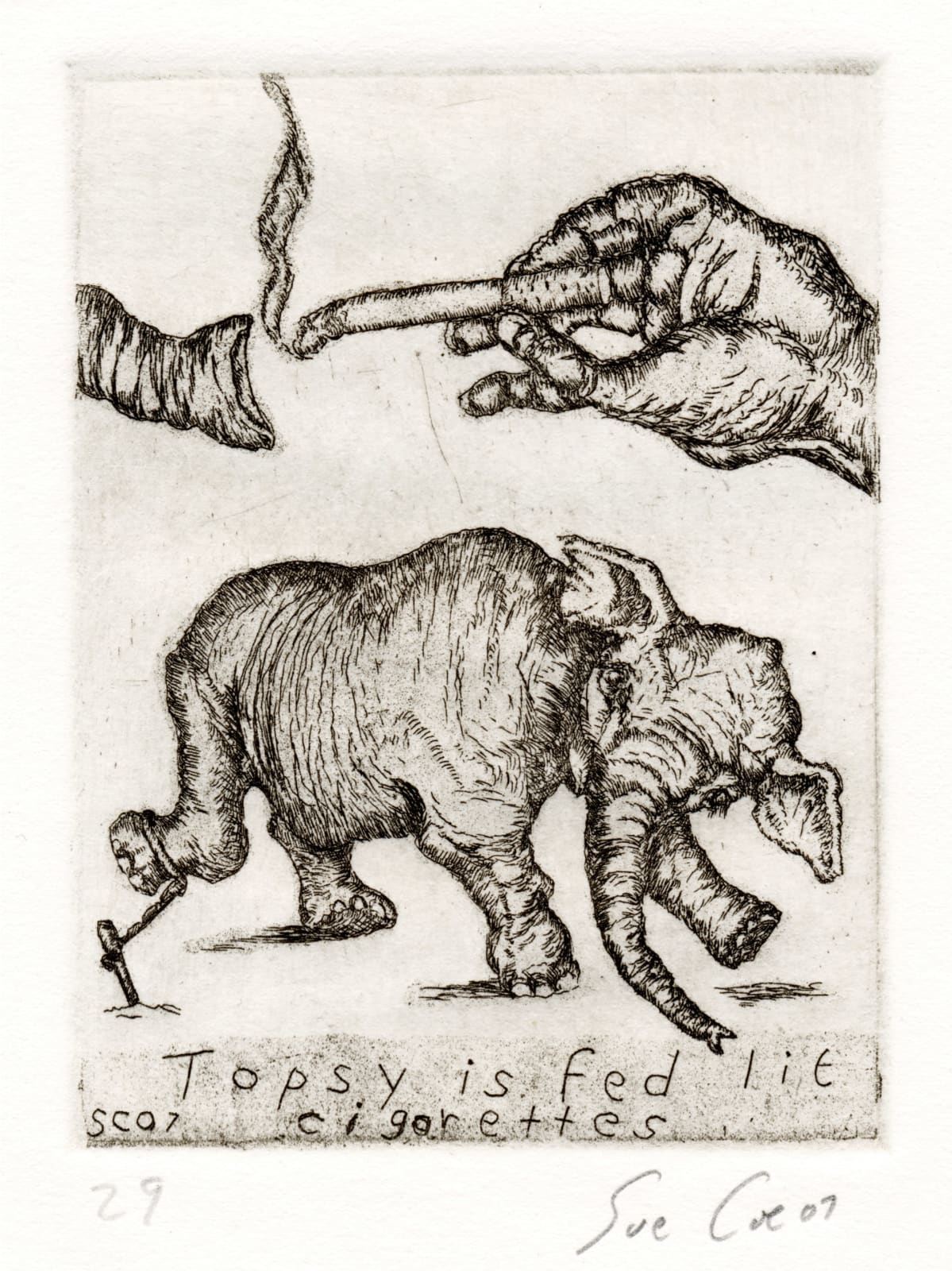 Sue Coe, Topsy is Fed Lit Cigarettes, 2007