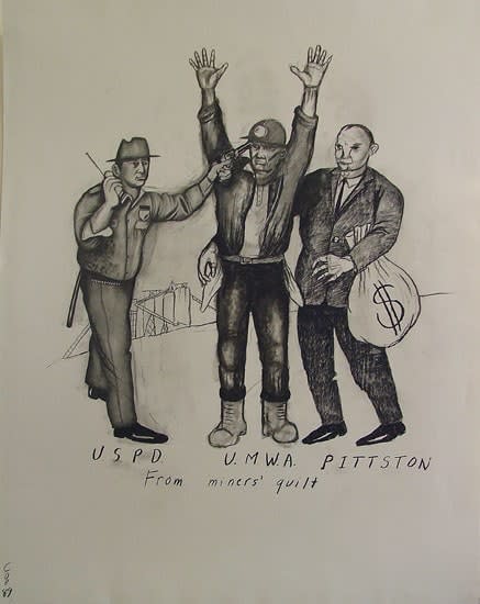 Sue Coe, U.S.P.D. U.M.W.A. Pittston, 1989