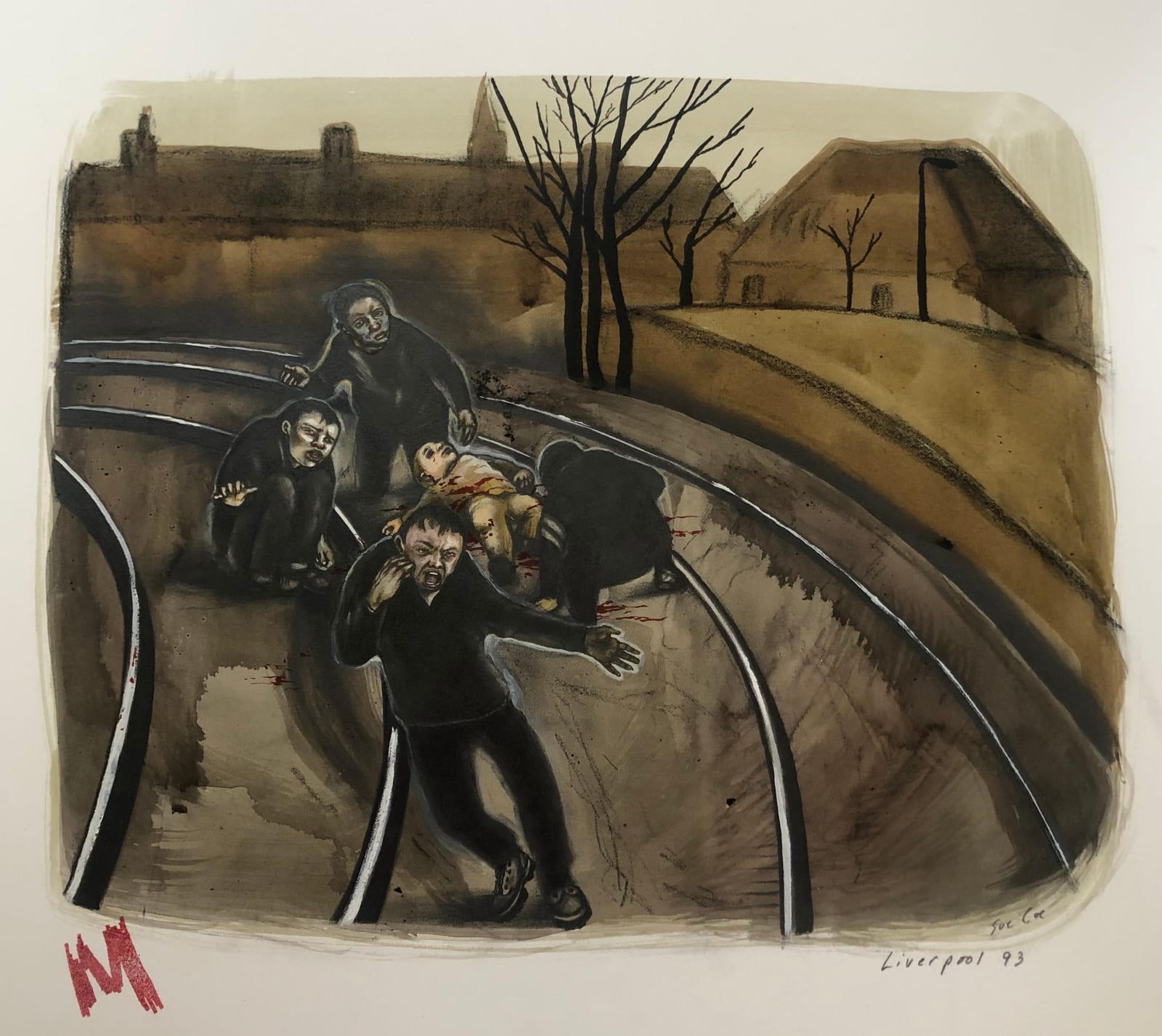 Sue Coe, They Found His Body, 1993