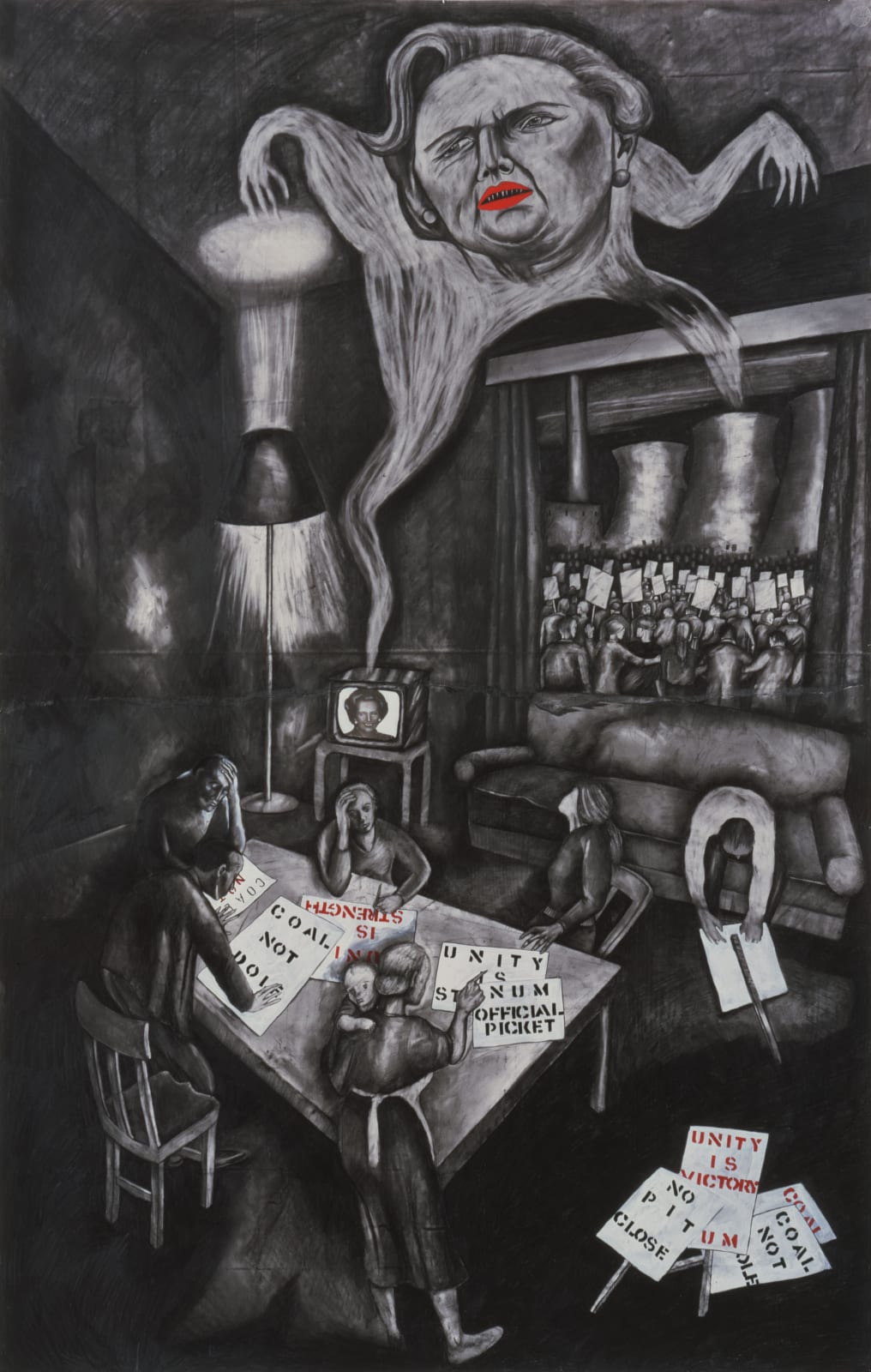 Sue Coe, Miners' Strike and Thatcher (Coal Not Dole), 1987