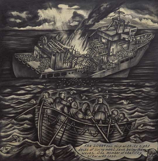 Sue Coe, The 20,884 Ton Ship....Sank Below the Waves, 2002