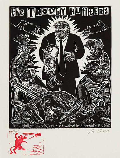Sue Coe, The Trophy Hunters, 2019