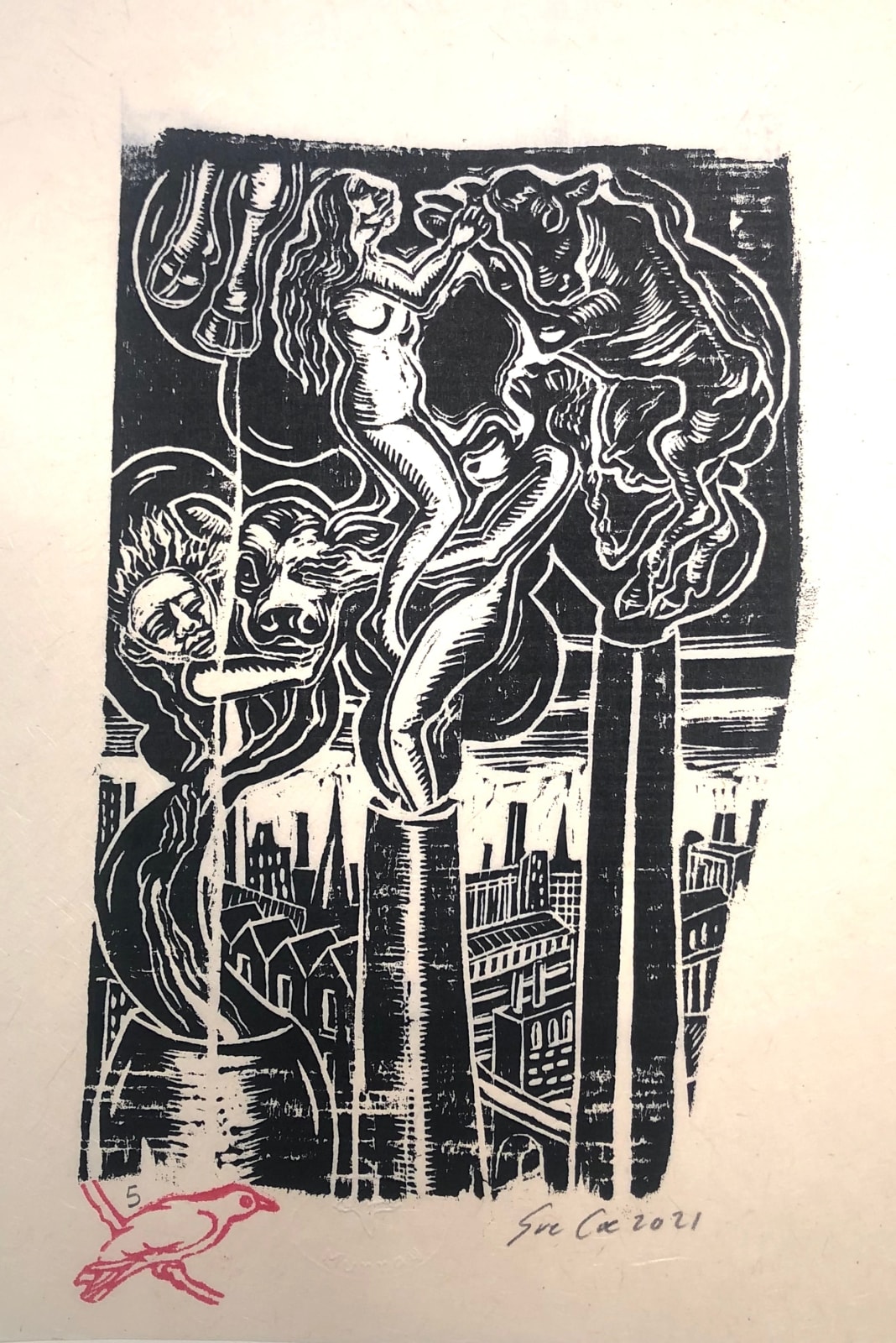 Sue Coe, Profit Before Life (Chimney Stacks), 2021