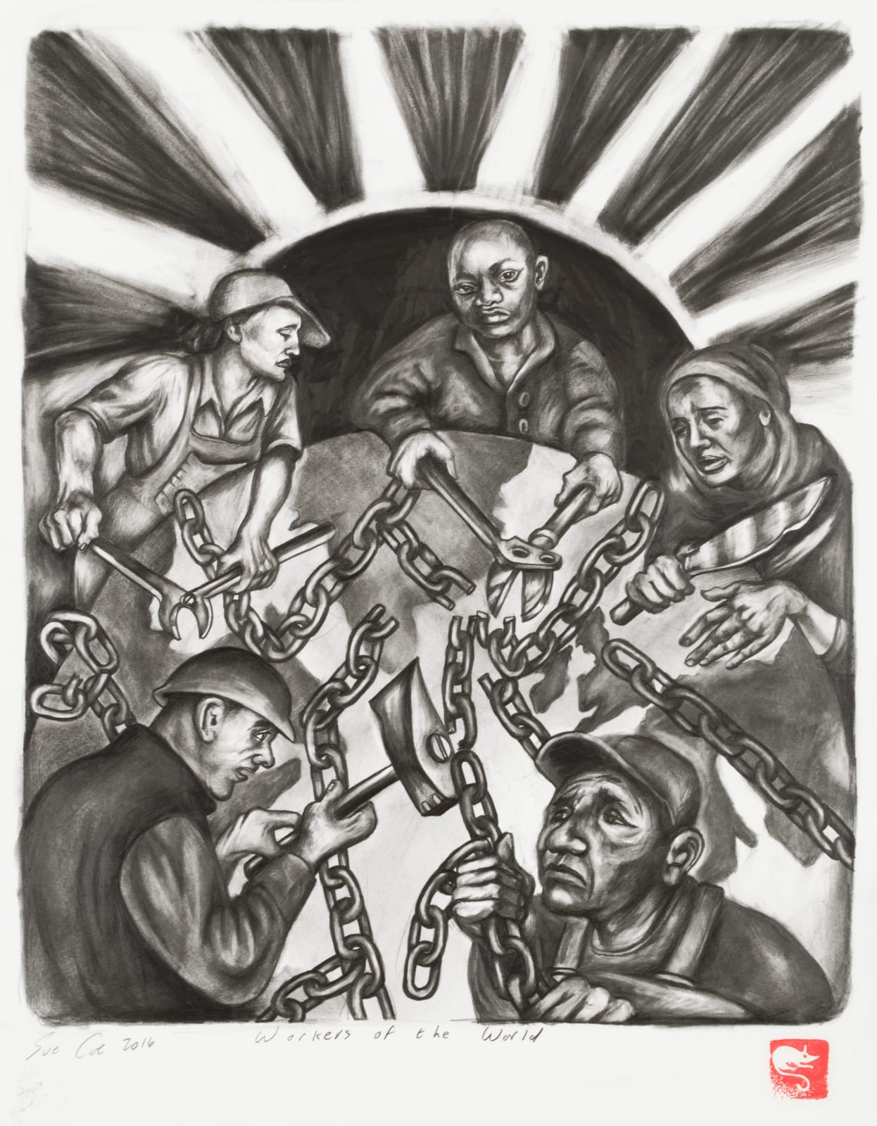 Sue Coe, Workers of the World, 2016