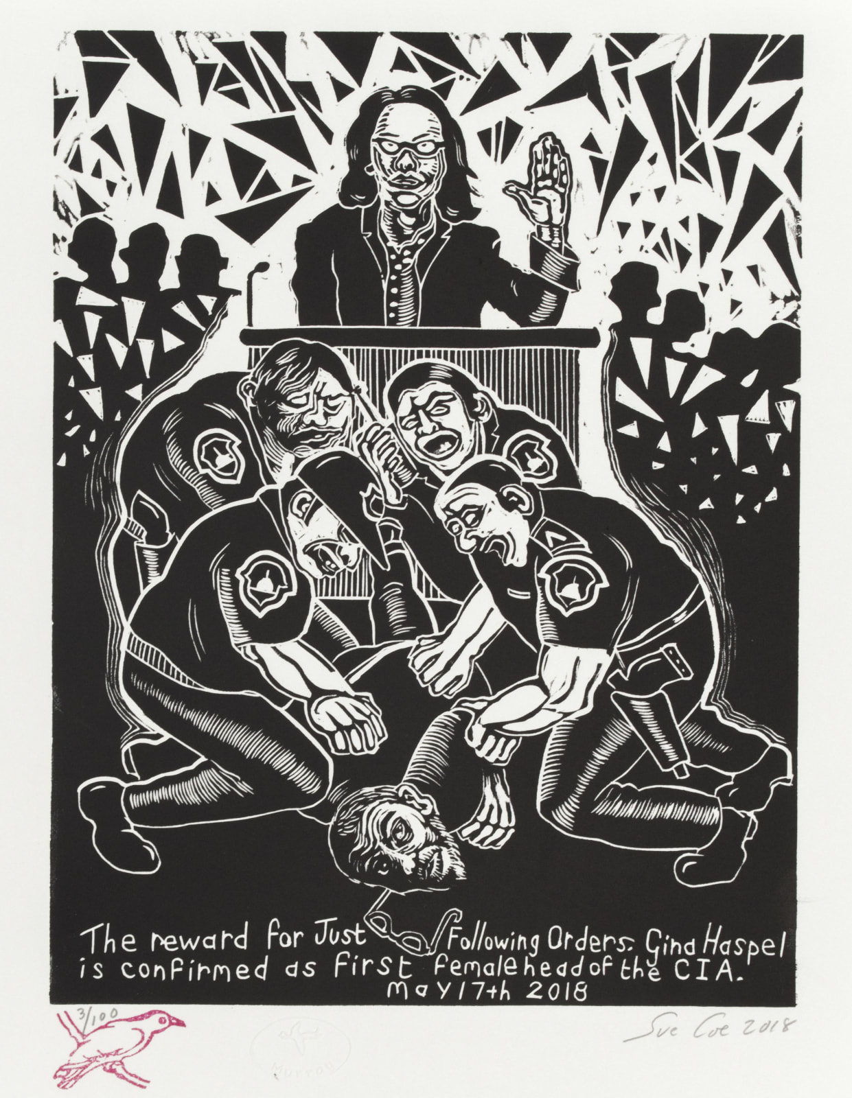 Sue Coe, The Reward for Just Following Orders, 2018