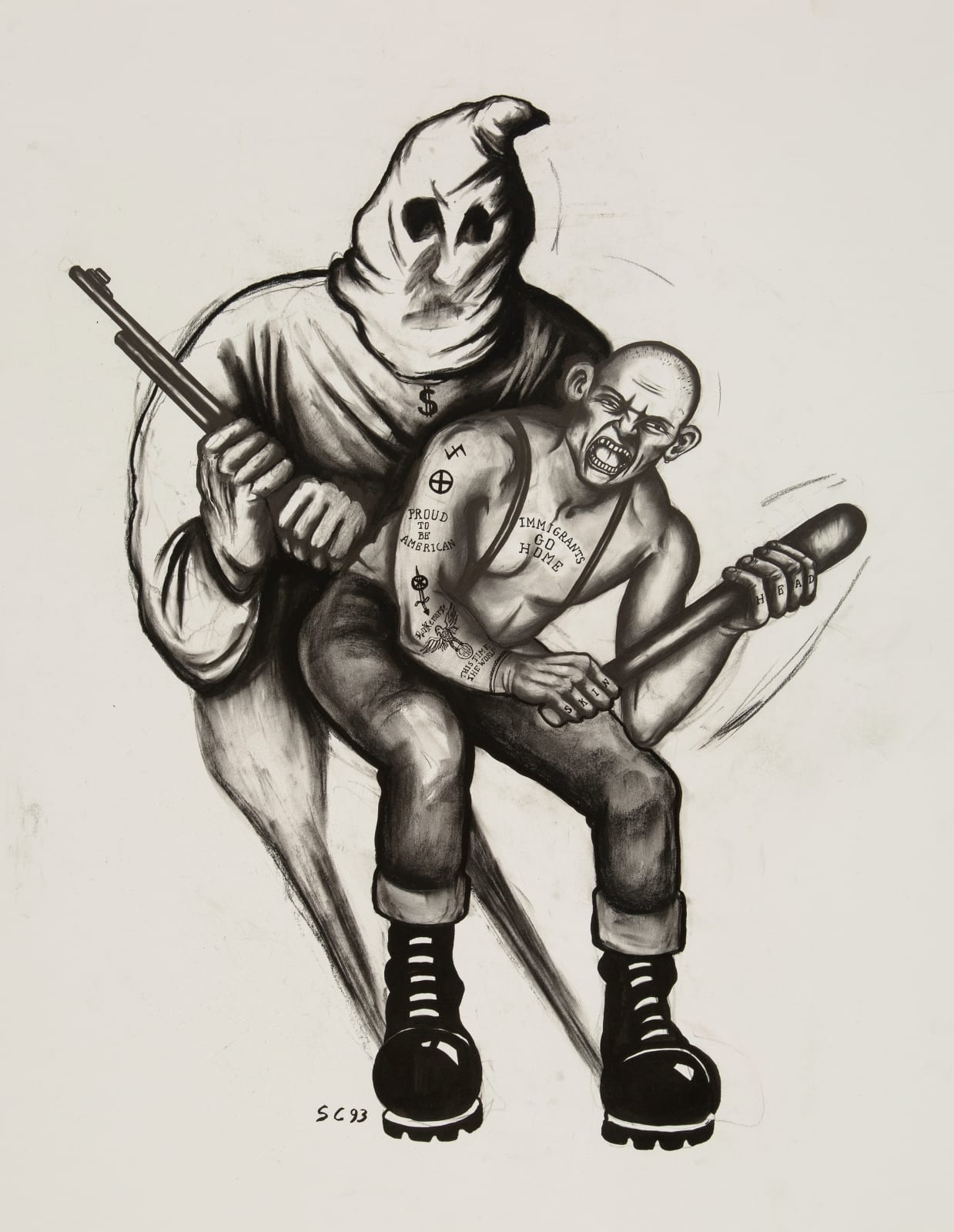 Sue Coe, Skinhead/KKK, 1993