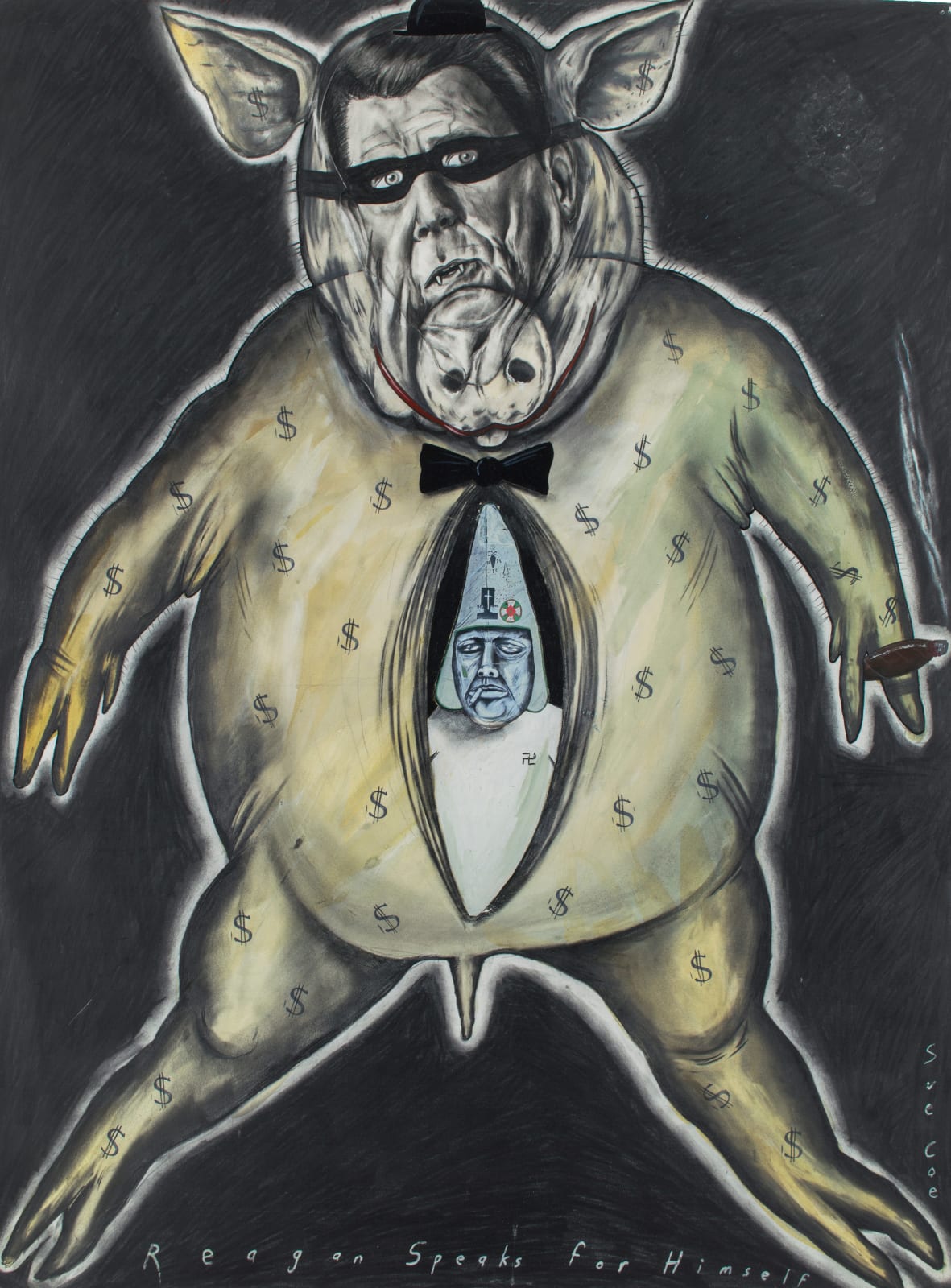 Sue Coe, Reagan Speaks for Himself, 1982