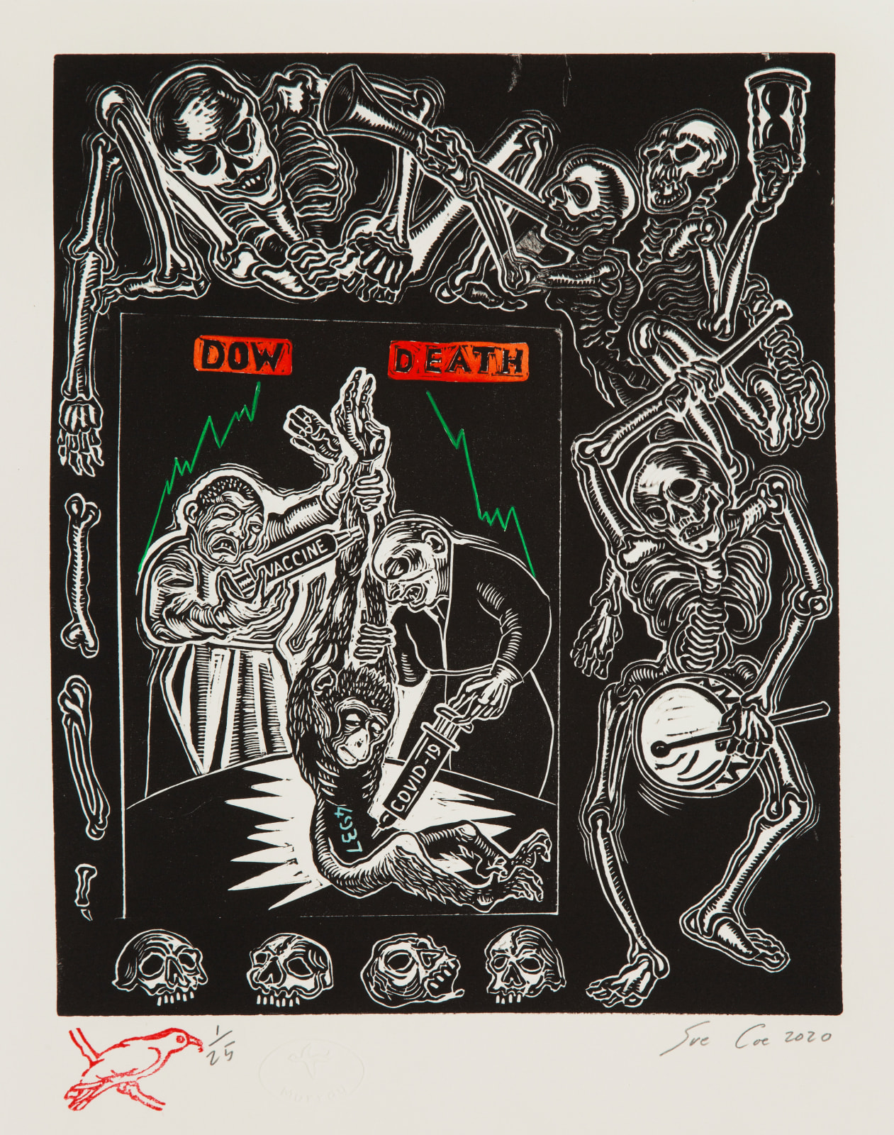 Sue Coe, Vaxx/Dance of Death, 2020