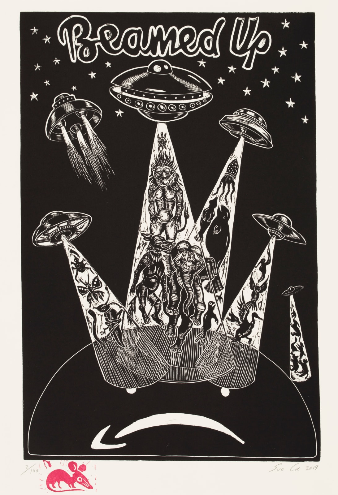 Sue Coe, Beamed Up, 2019