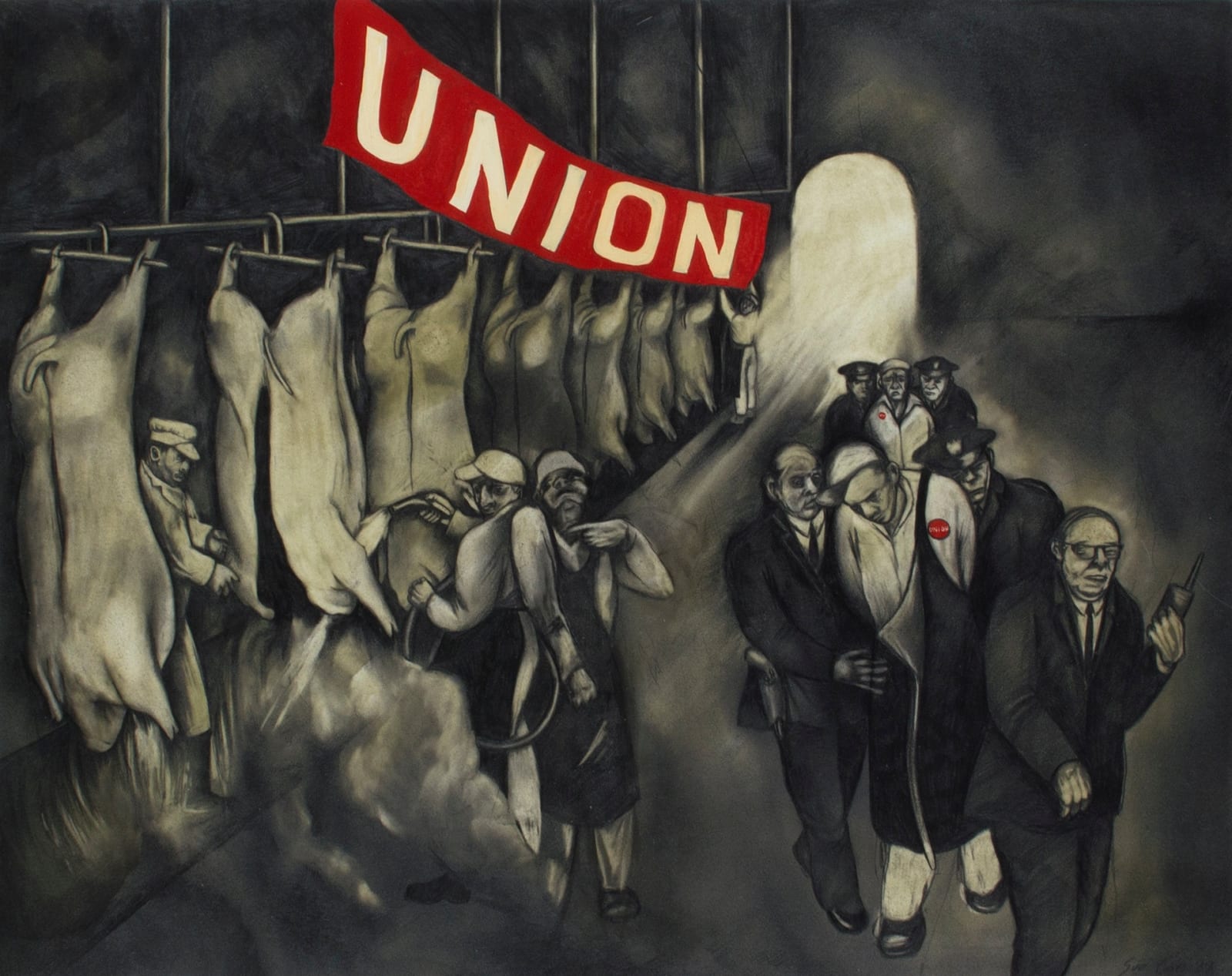Sue Coe, Getting the Chop (Union), 1989