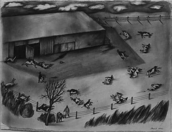 Sue Coe, Mad Cows, 2001