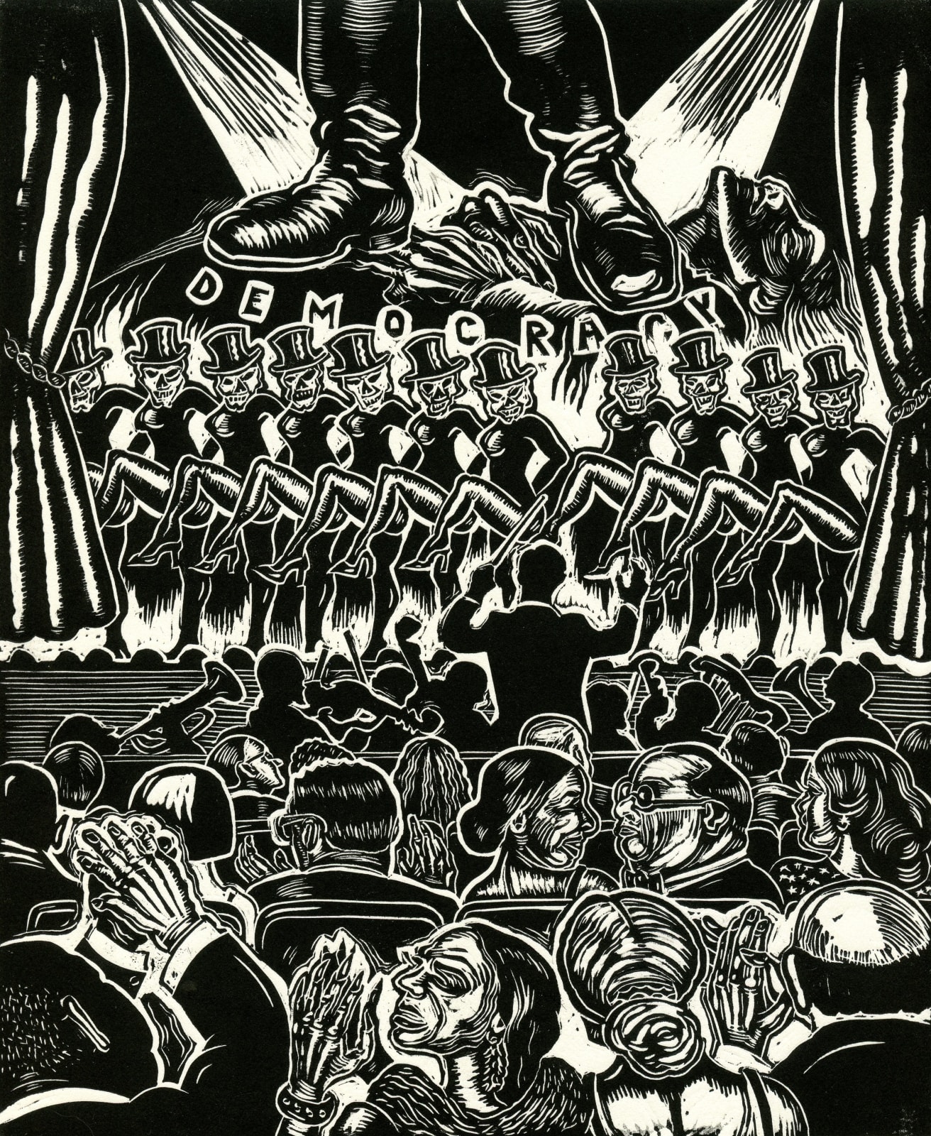 Sue Coe, Democracy / Chorus Line, 2021