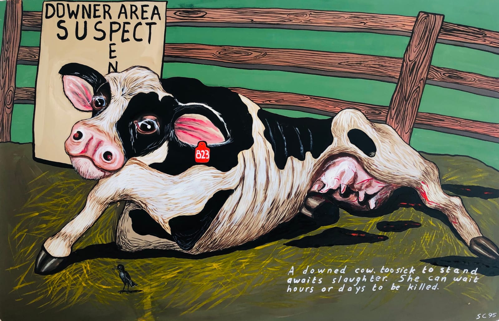 Sue Coe, Downed Cow, 1995