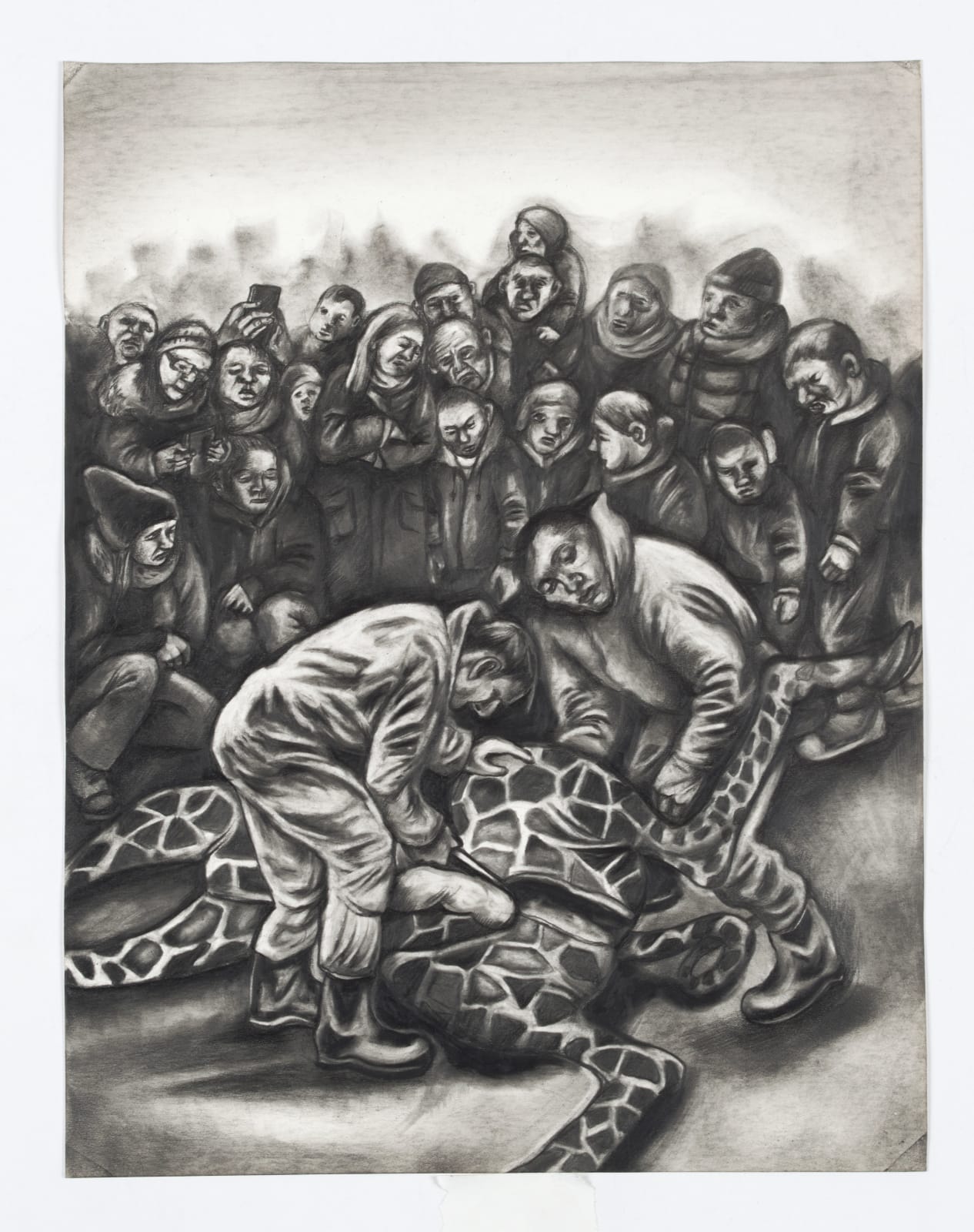 Sue Coe, Copenhagen Zoo, Denmark: Marius Butchered in Front of School Children, 2017