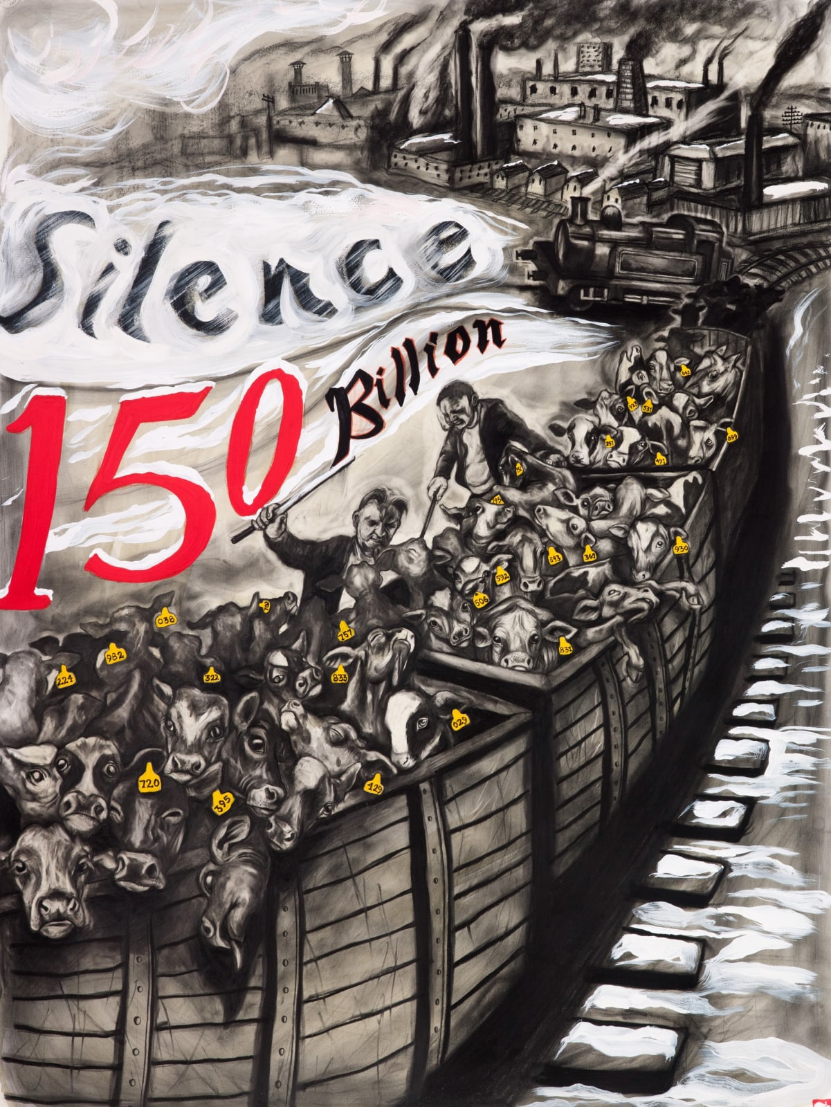 Sue Coe, Silence 150 Billion, 2011