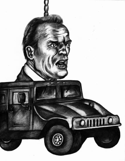 Sue Coe, Humming Arnold, 2004