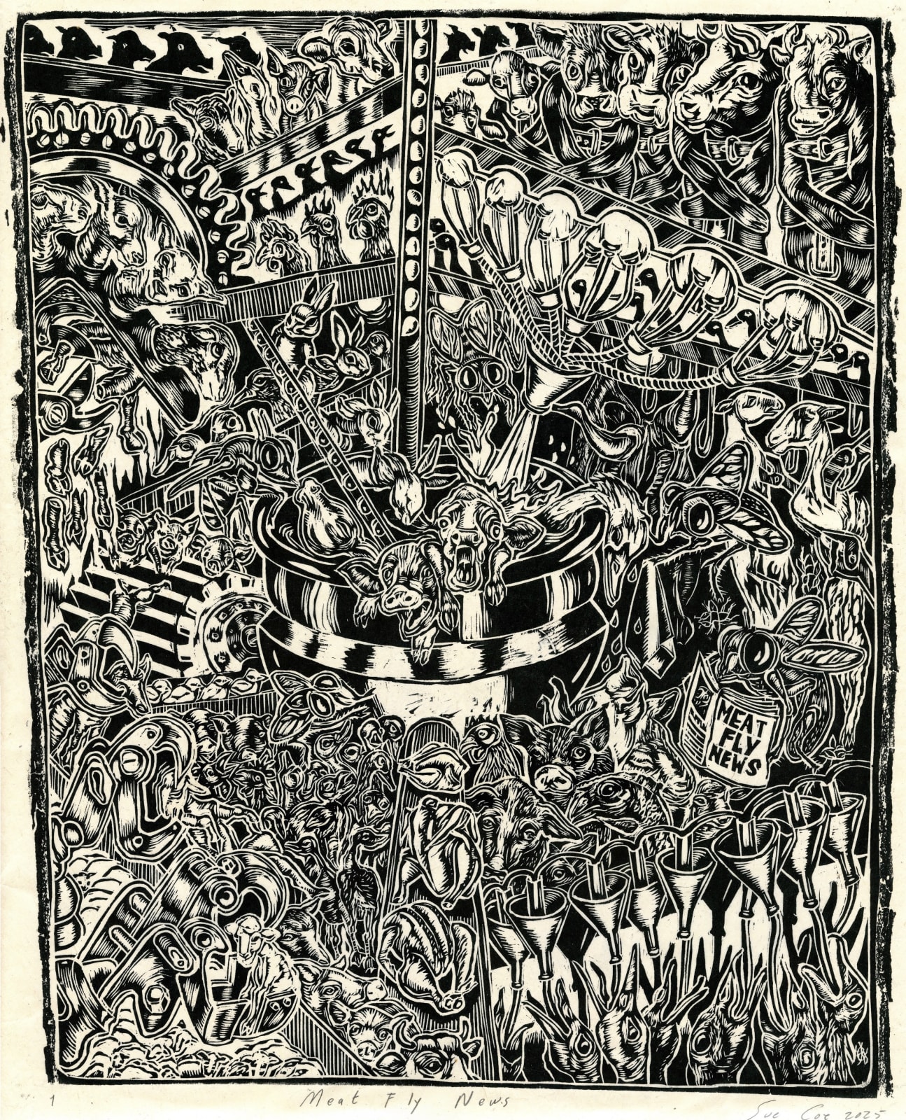 Sue Coe, Meat Fly News, 2025