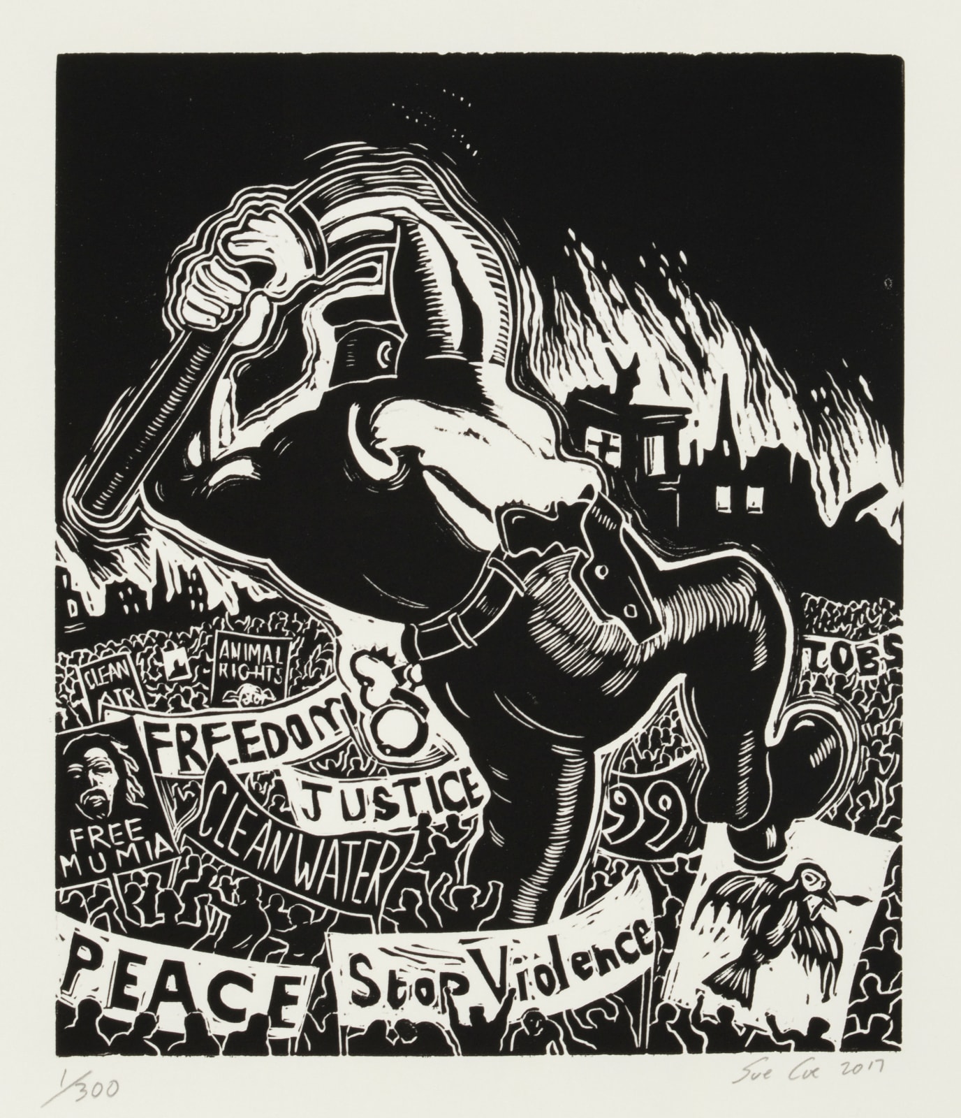 Sue Coe, Stop Violence, 2016