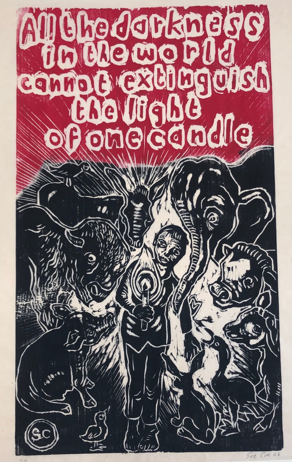 Sue Coe, Candle Light: All the Darkness in the World Cannot Extinguish the Light of One Candle, 2006