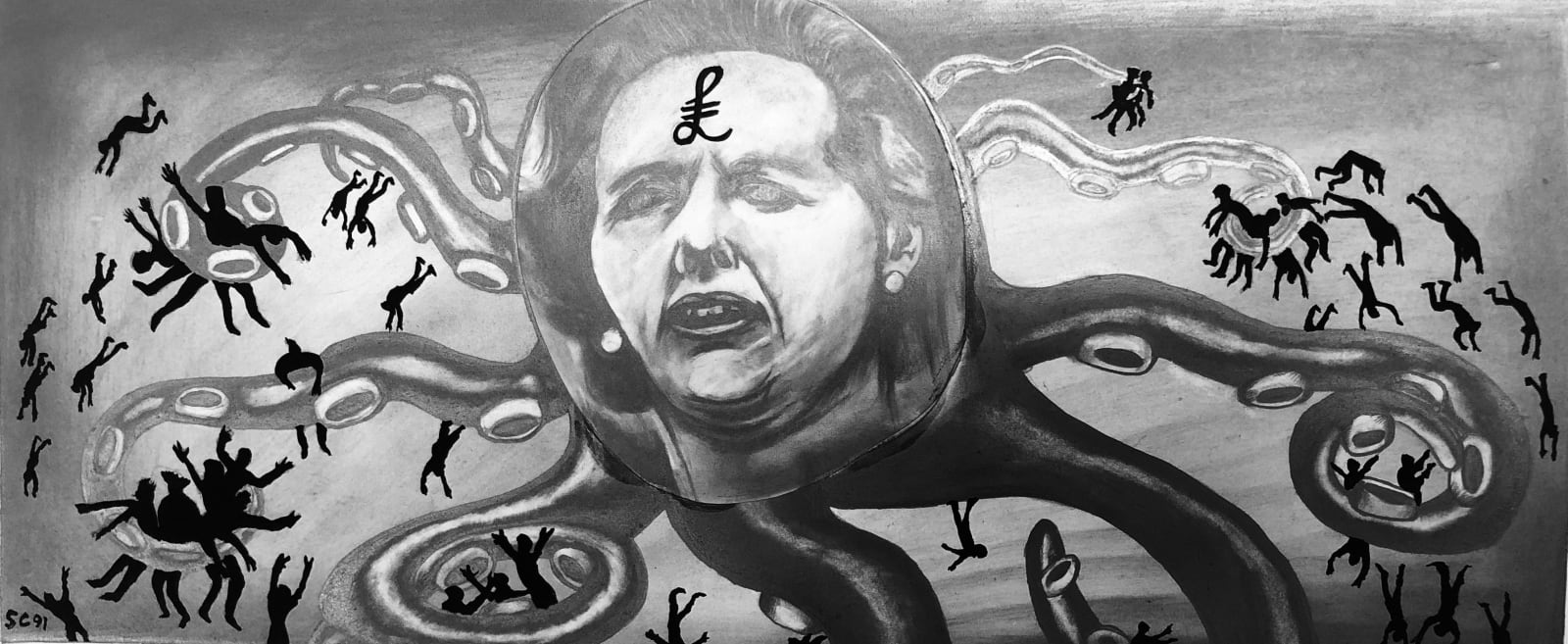 Sue Coe, Thatcher as Octupi, 1991