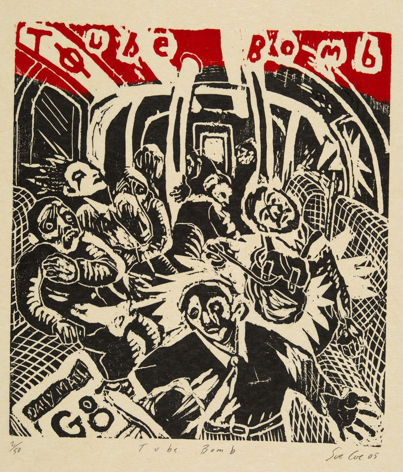 Sue Coe, Tube Bomb: Brain Washing, 2005