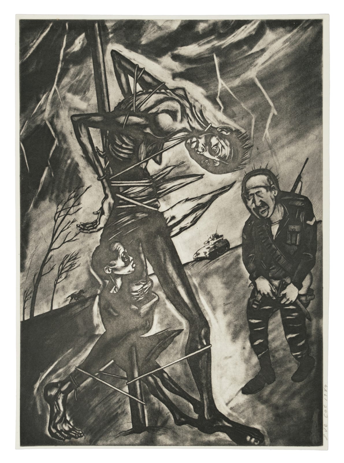 Sue Coe, Woman Tied to a Pole, 1984