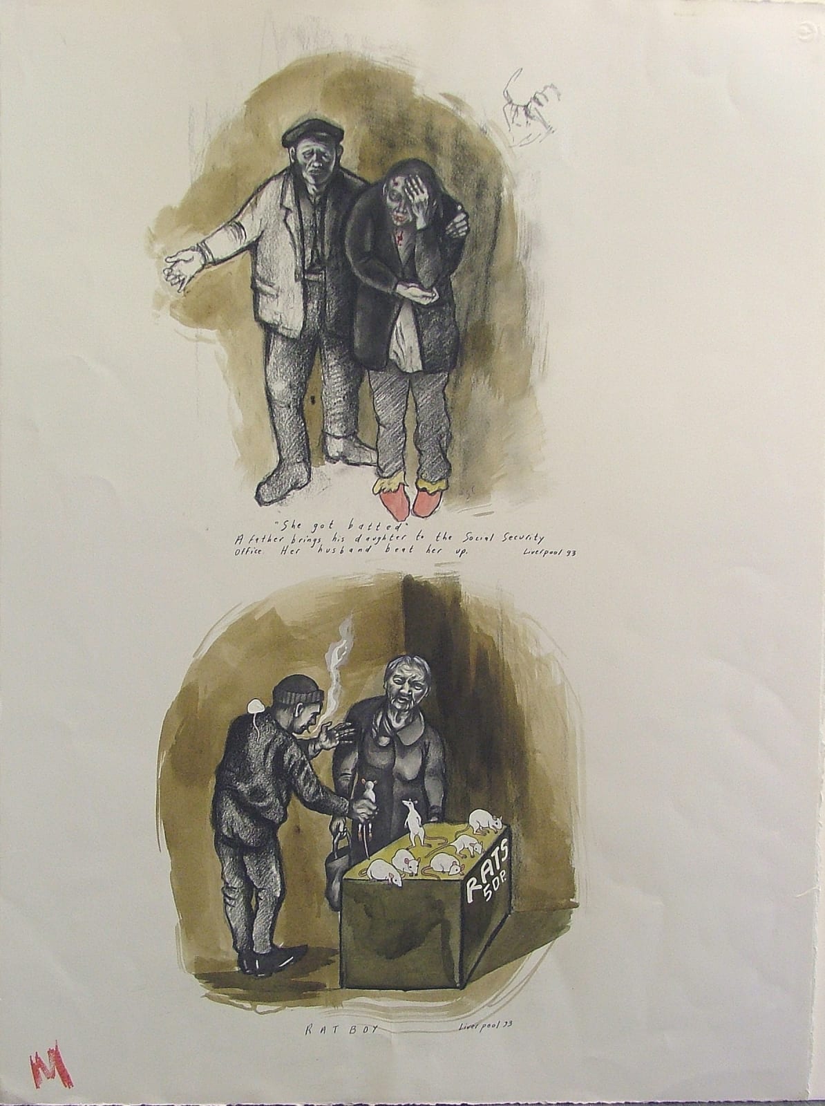 Sue Coe, She Got "Batted" By Her Husband / Rat Boy, 1993