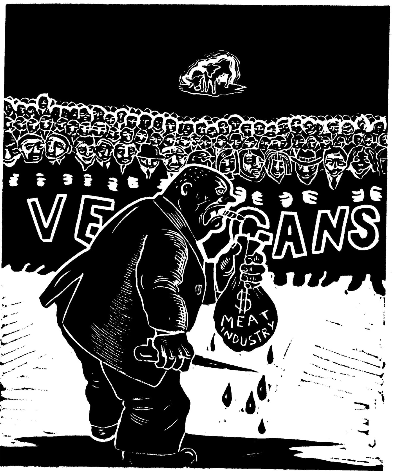 Sue Coe, Vegans Defend, 2016