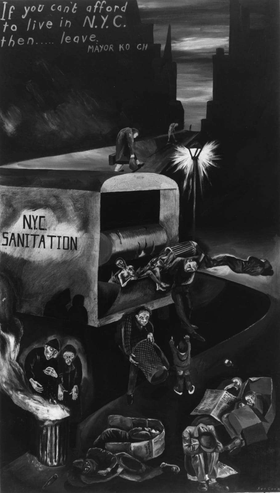 Sue Coe, If You Can't Afford to Live in NYC Then Leave, 1985