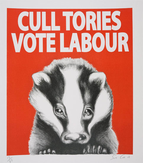 Sue Coe, Cull Tories Vote Labour, 2012