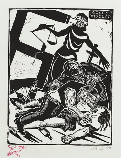 Sue Coe, Court Capture (Kavanaugh), 2018