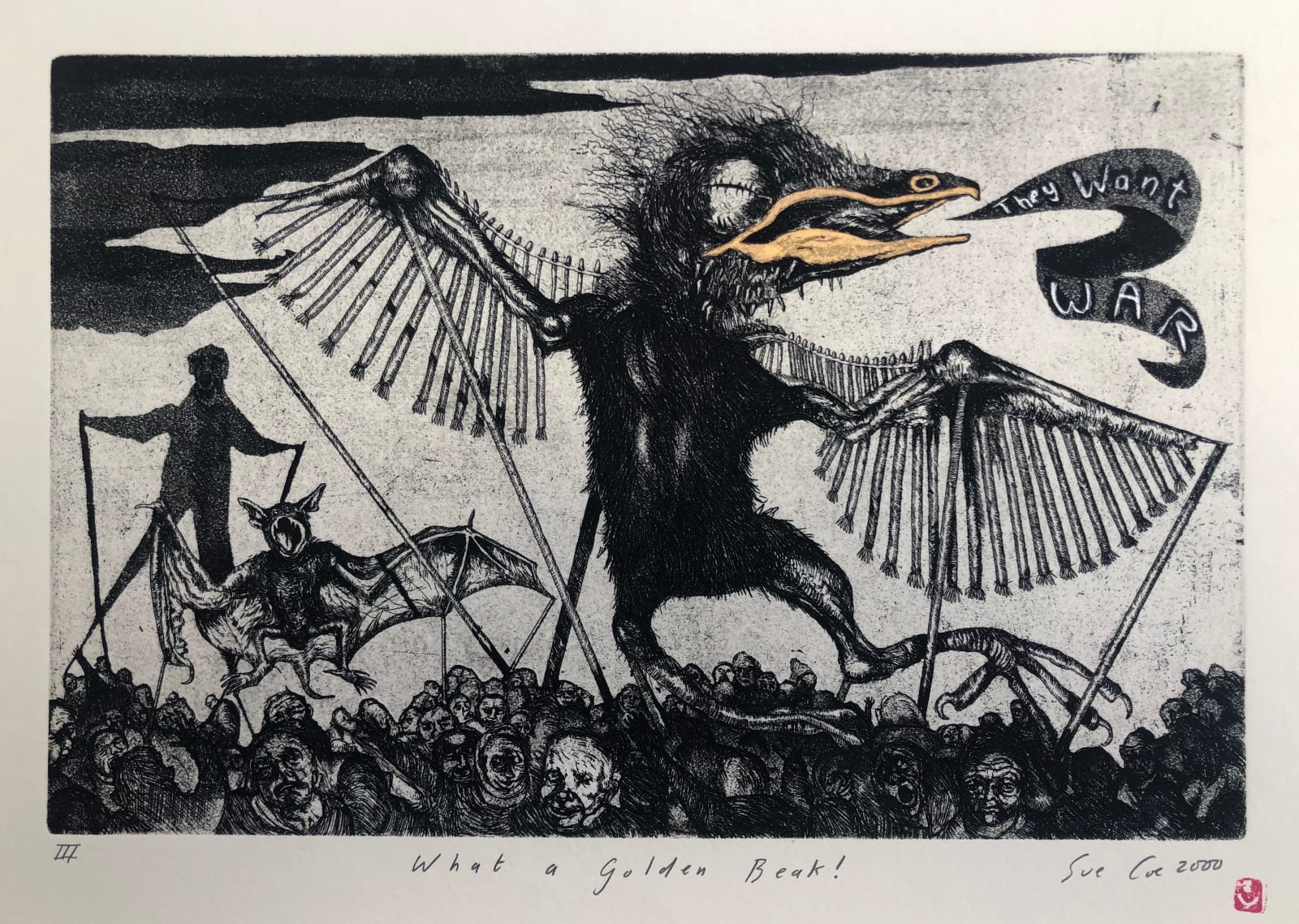 Sue Coe, What a Golden Beak! (They Want War), 1999
