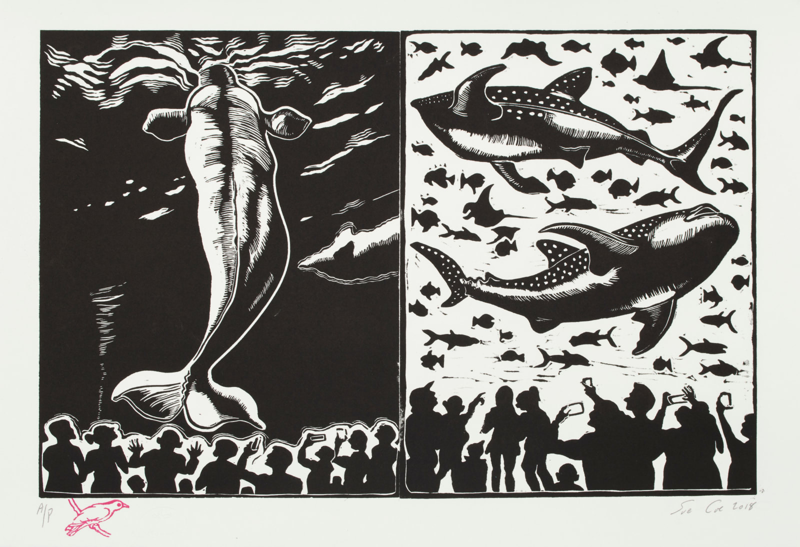 Sue Coe, Atlanta Aquarium (Double Spread), 2018