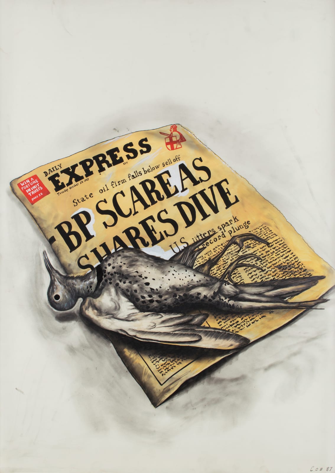 Sue Coe, BP Shares Take a Dive, 1987