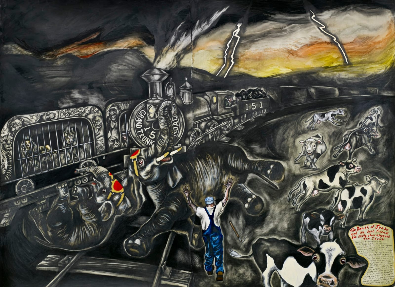 Sue Coe, The Death of Jumbo and The Little Elephant Tom Thumb, 2007