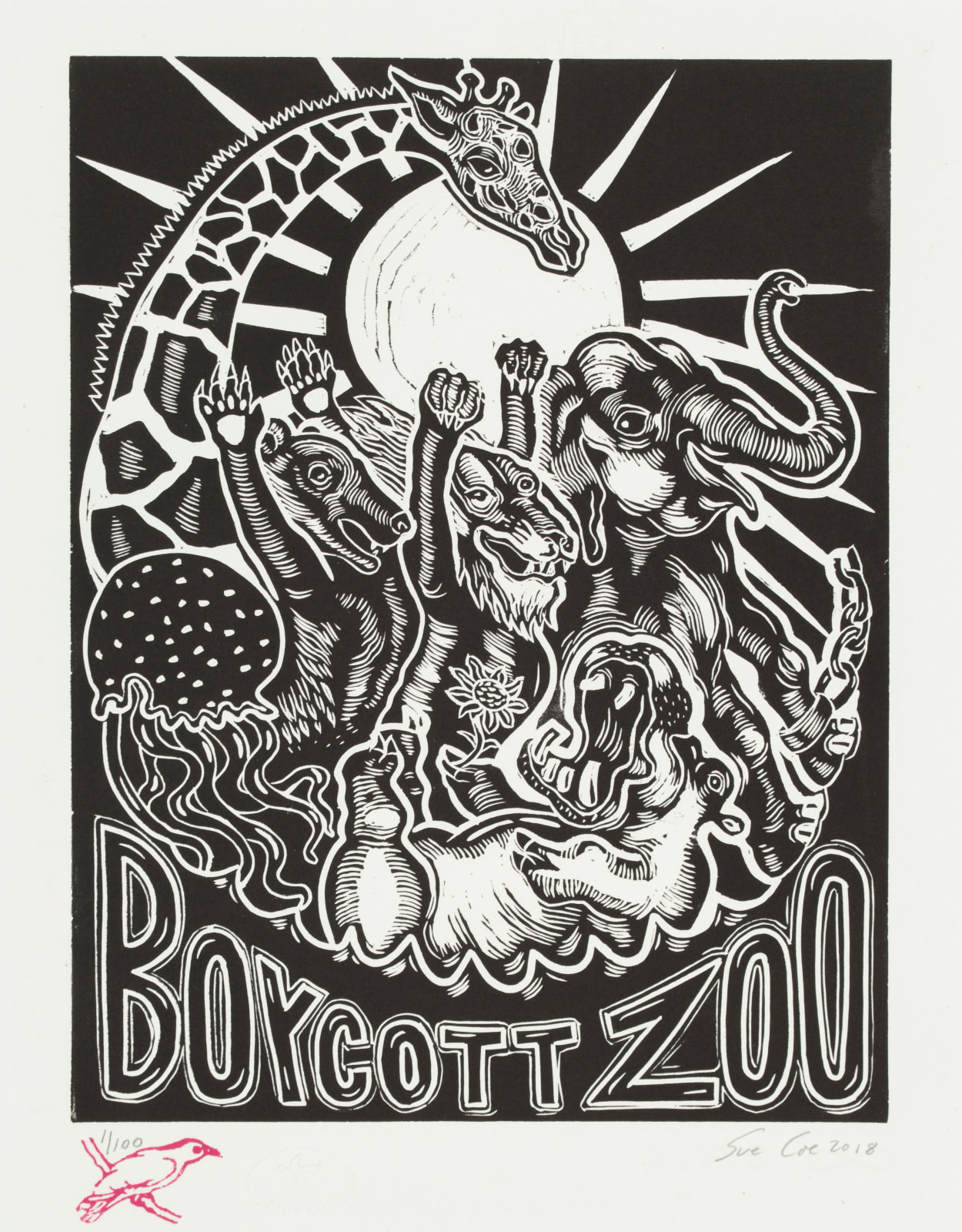 Sue Coe, Boycott Zoo, 2018