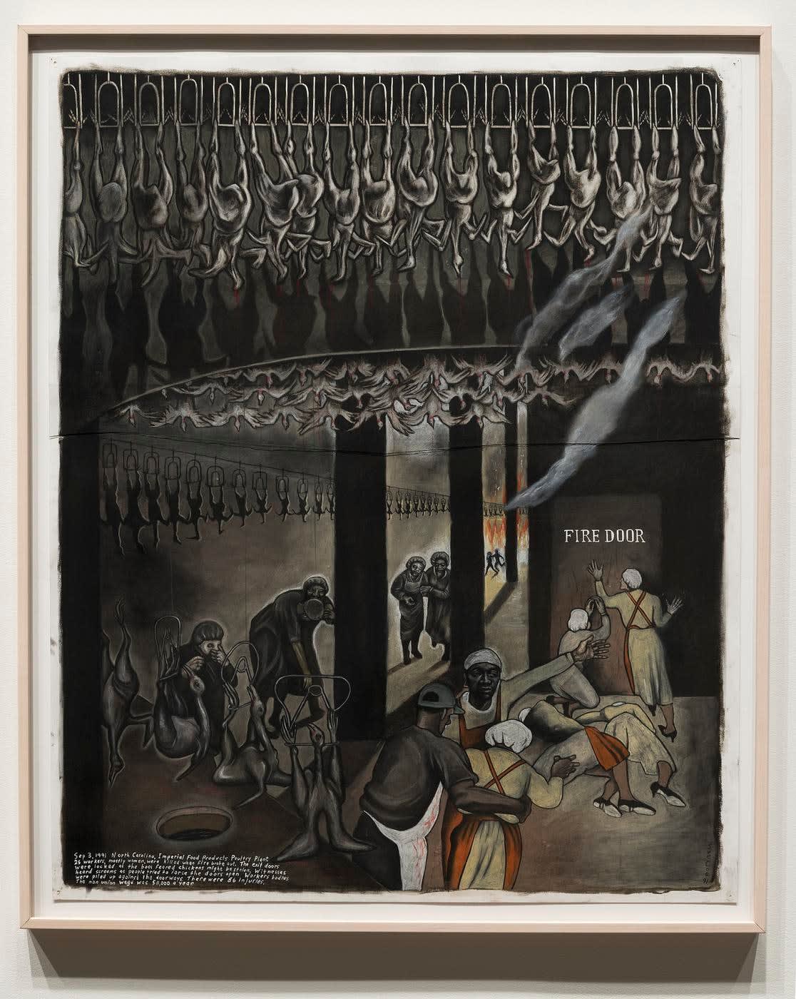 Sue Coe, Poultry Packing Fire, 1991