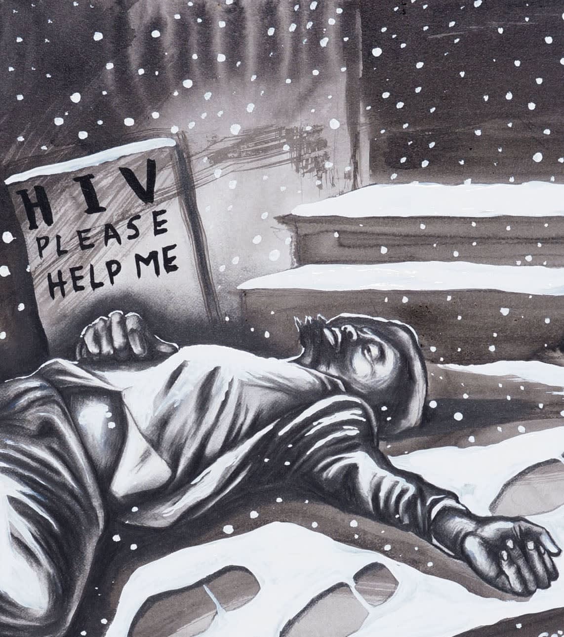 Sue Coe, HIV Please Help Me, 1994