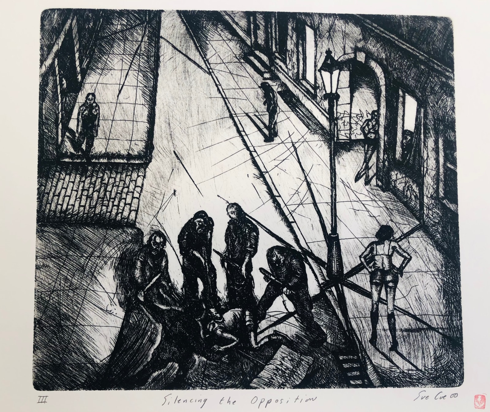 Sue Coe, Silencing the Opposition, 2000