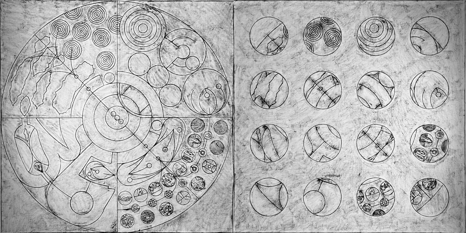 Matt Mullican, Untitled (Cosmology and details, b&w), 2024