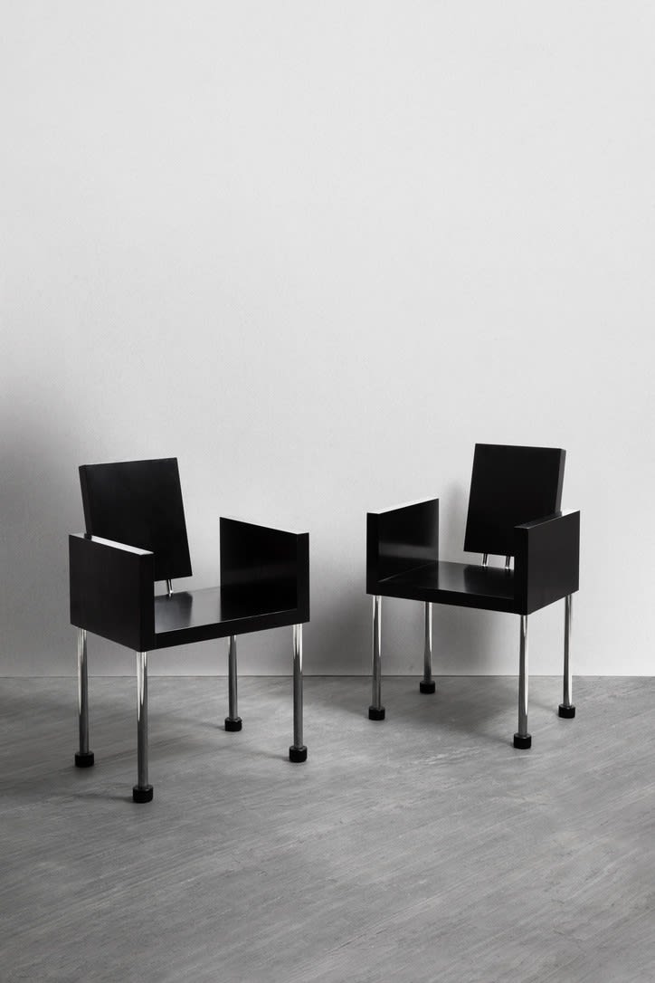 Ettore Sottsass, "Miss, don't you like caviar?" armchairs, c. 1980