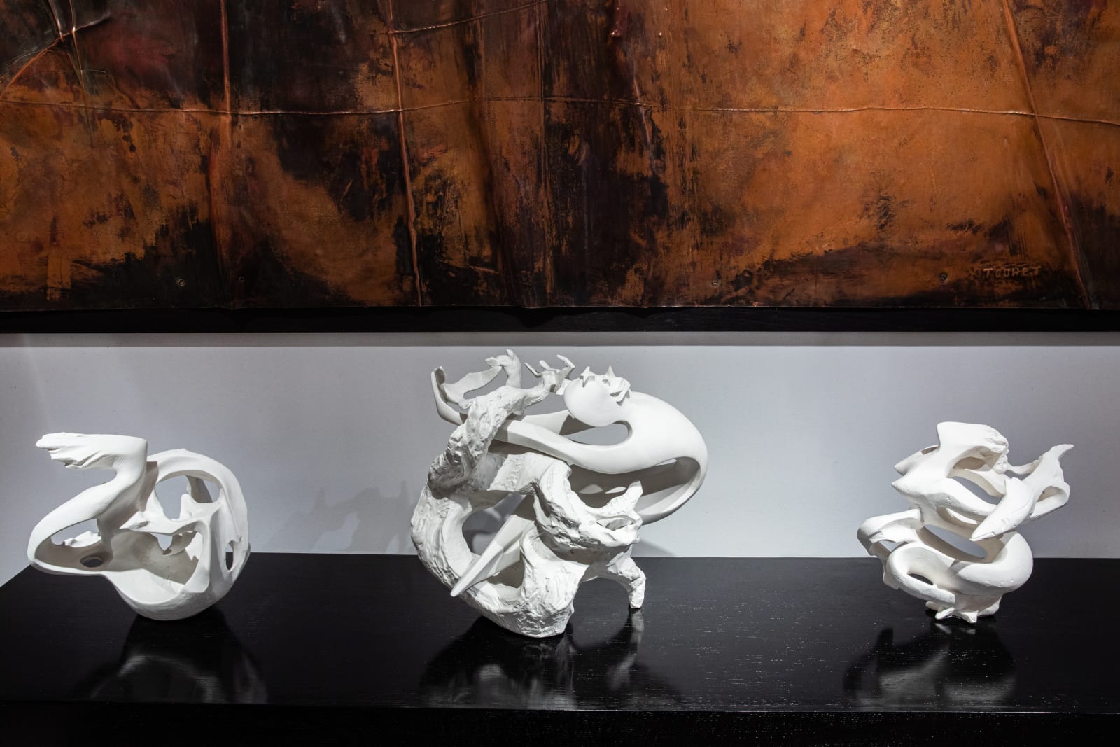 René Collamarini & Manufacture de Sèvres, "Les Elements" 3 part centerpiece, 1958