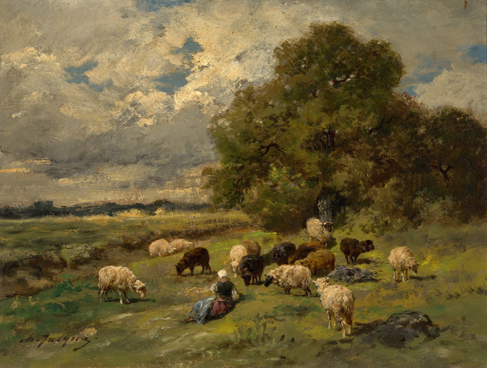 Charles-Émile Jacque, SHEPHERDESS WITH HER FLOCK
