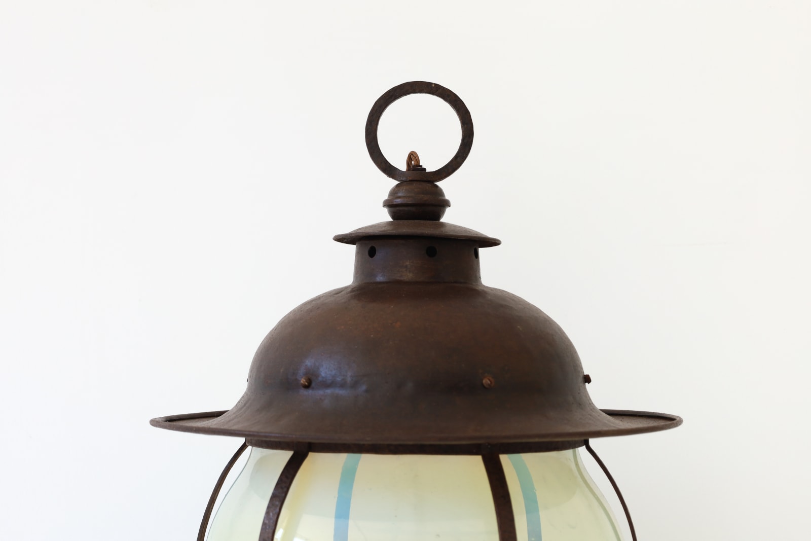 Unknown Designer, Rare, Large Arts and Crafts Lantern with original vaseline glass shade, c.1900