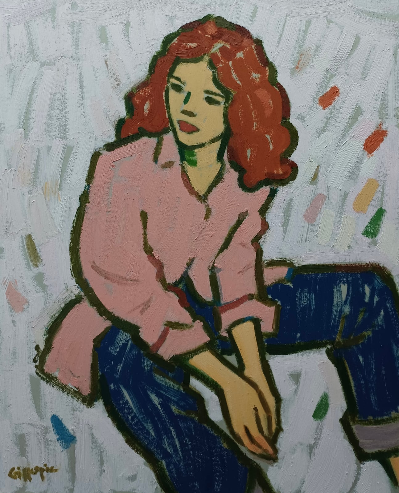 Joan Gillespie, Model in a Pink Blouse