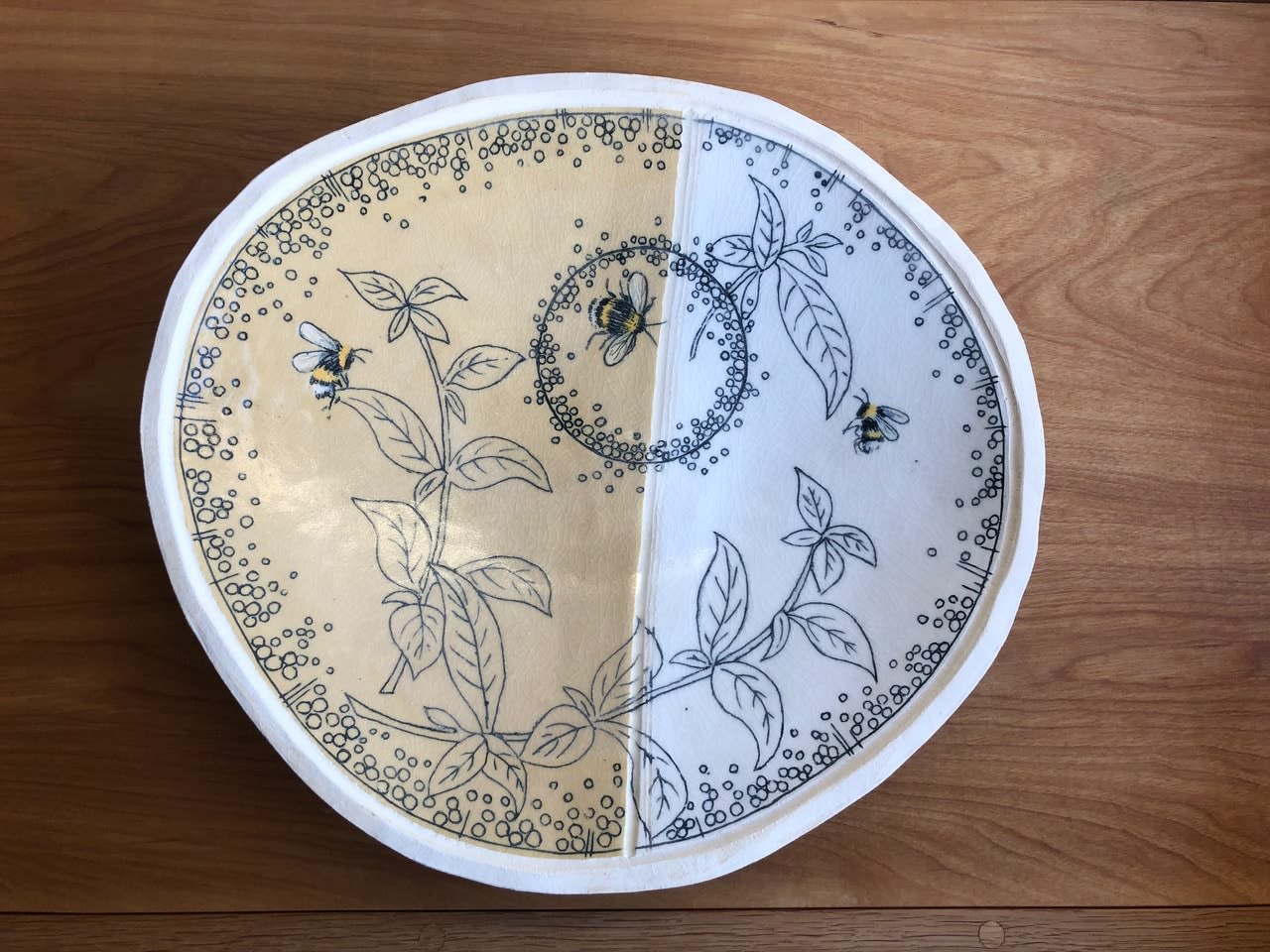 Lois Carson, Yellow Sgraffito Platter with Bees